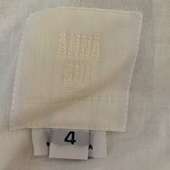 Anna Sui Anthropologie white & tan cotton mini ruffle dress - Picture 2 of 7